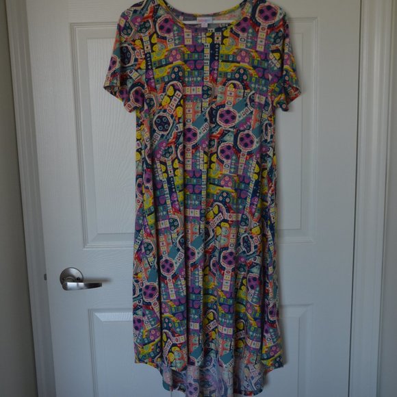 LuLaRoe Funky Pattern Carly Style Dress w Pocket - Picture 3 of 13